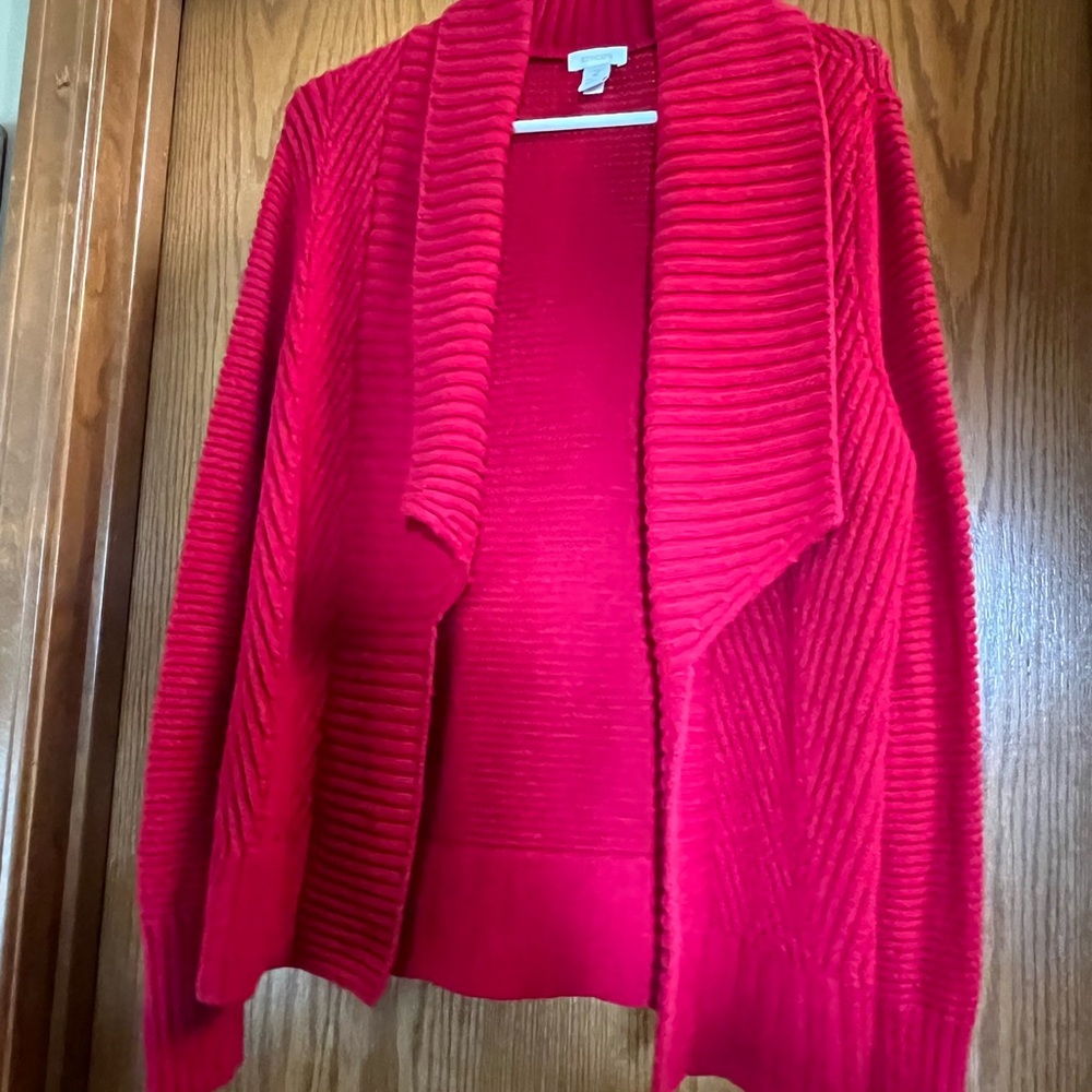 Chico's Red Cardigan Sweater with Waterfall Shawl Collar